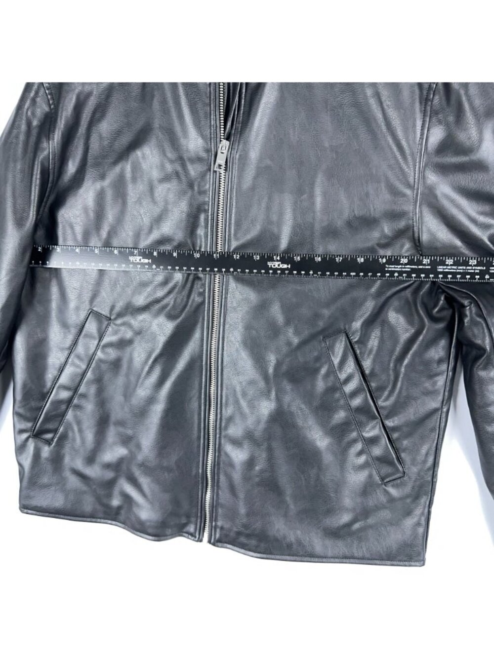 H&M Leather Jacket Coat Mens Size Large Black Zip-Up Front Welt Pockets - Picture 8 of 11